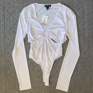 Charlotte Russe Streetwear Society White Cut Out O Ring Bodysuit